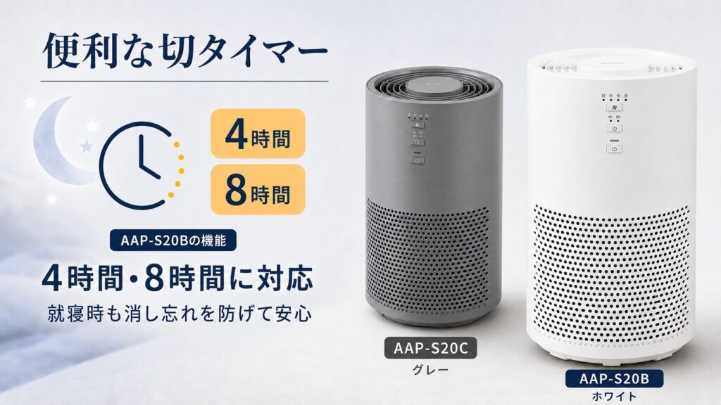 AAP-S20CとAAP-S20Bの違いを比較！どちらがおすすめ？アイリスオーヤマ空気清浄機について解説_タイマー01